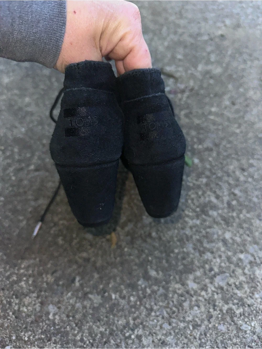 TOMS Black Suede Desert Wedge Ankle Boots w-5.5 girls-3.5